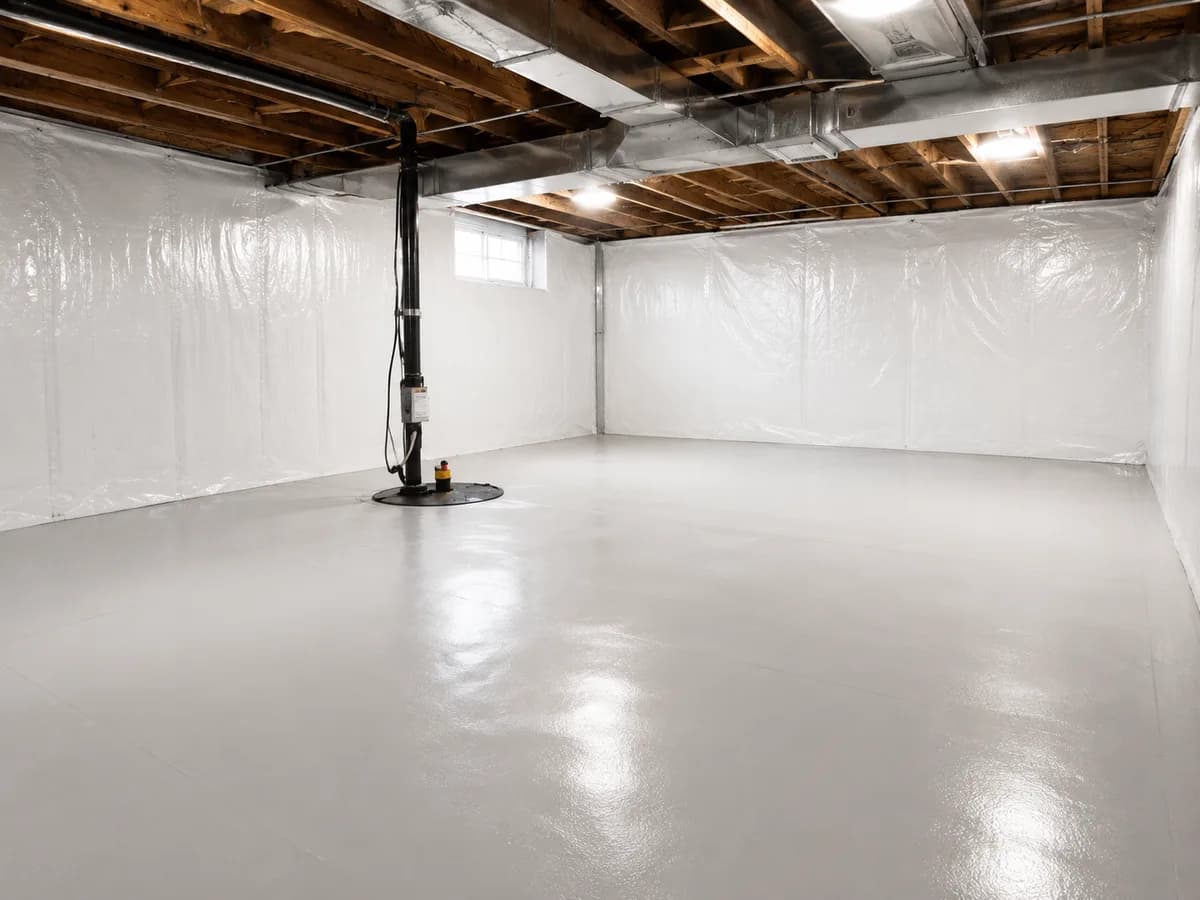 Clean dry basement after waterproofing and moisture control work