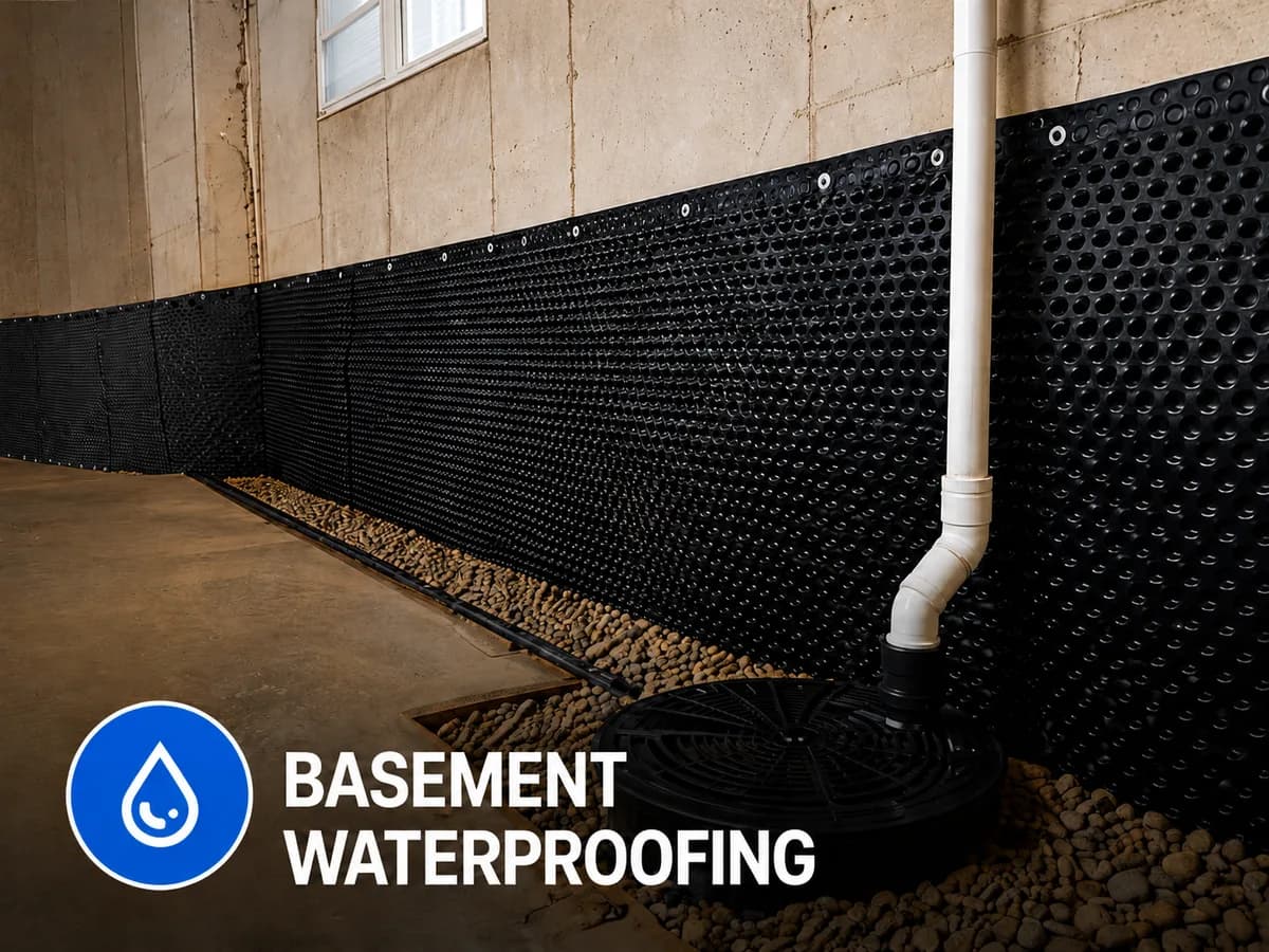 Basement waterproofing drainage system with sump pump in a South Jersey basement