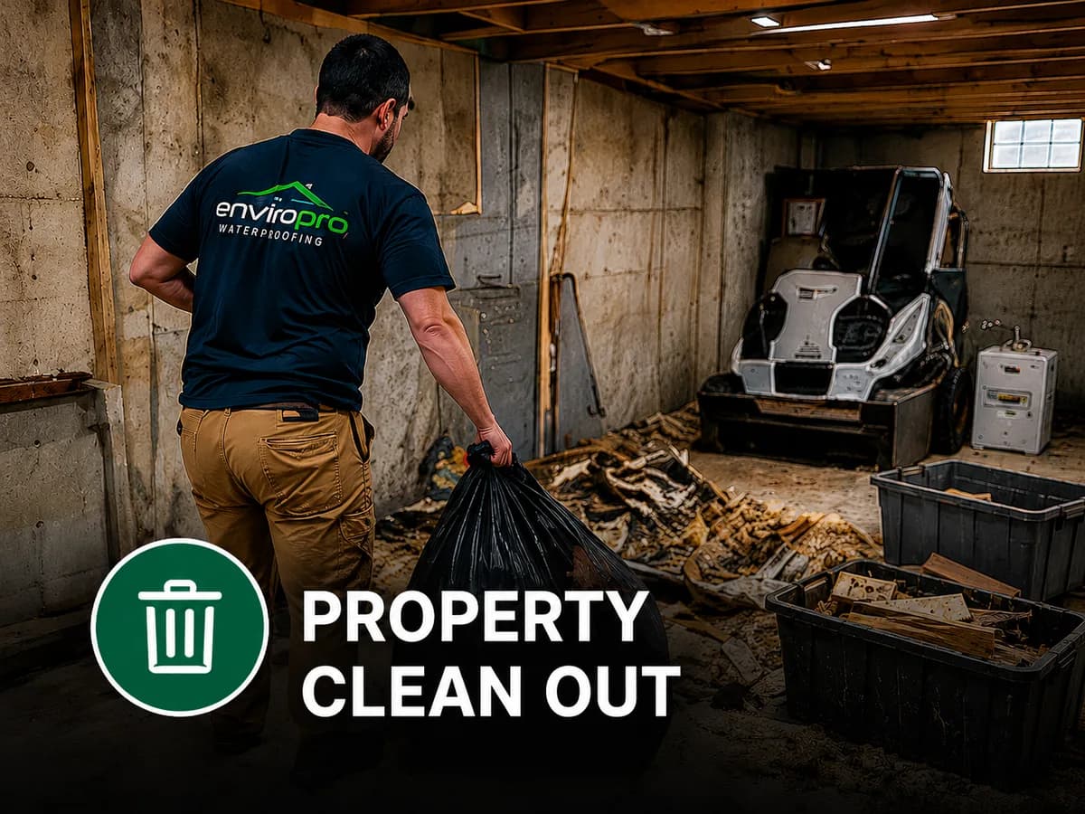EnviroPro team member removing basement debris during a property clean out